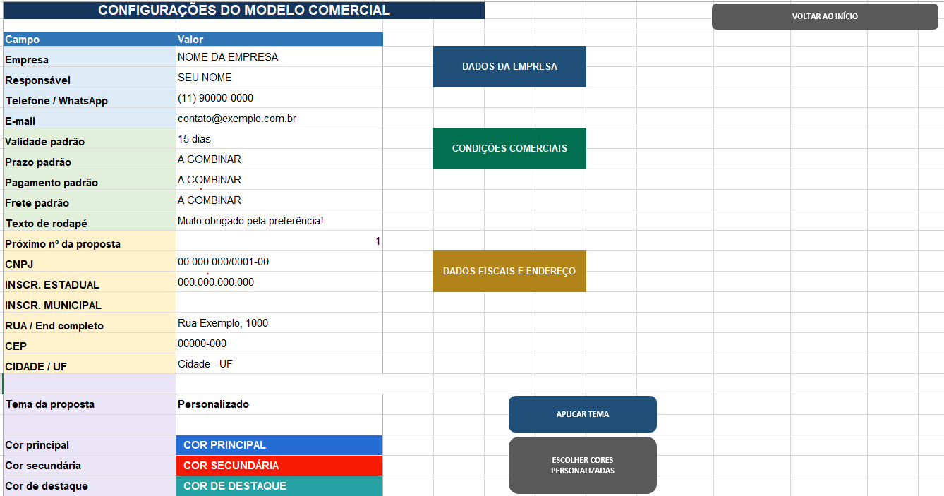 Aba Configurações do PropostaPro